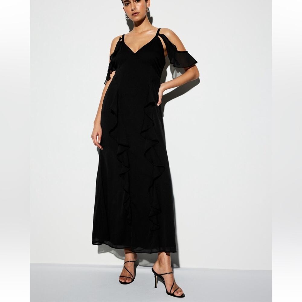Old Navy black  The Occasion by Off-Shoulder Ruffle Chiffon Maxi Dress